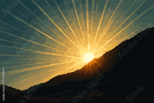 Mountains behind vector over sunflare light dramatic illustration scattering ridge streaks intense
