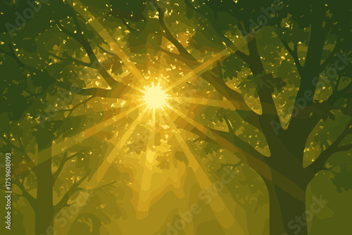 Illustration soft sunflare light haze natural beams through captured vector golden