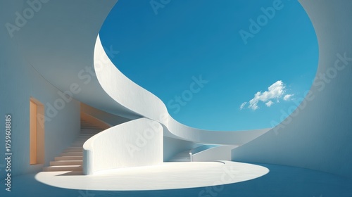 Elegant Architectural Space with Curved Design and Blue Sky