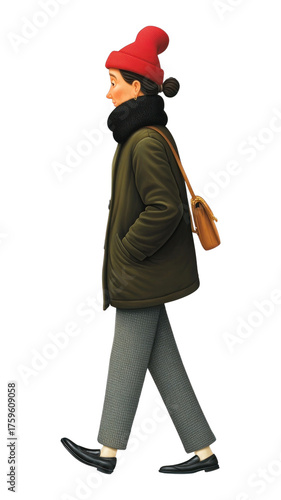 PNG Stylish woman walking illustration.