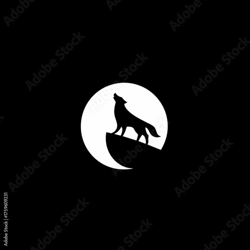 Powerful wolf howling silhouette against a full moon on a dark night, embodying wilderness, mystery, and strength.
