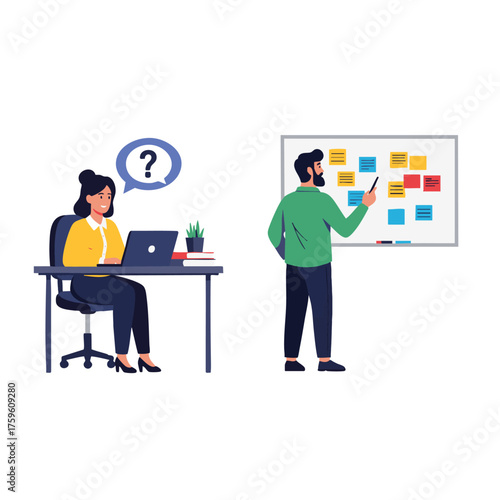 Team Collaboration and Problem Solving A Modern Office Scene with Brainstorming and Communication