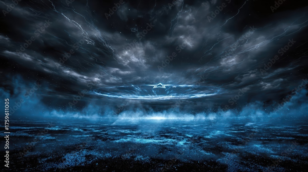 Fototapeta premium Ethereal landscape with celestial star portal and electrifying atmosphere