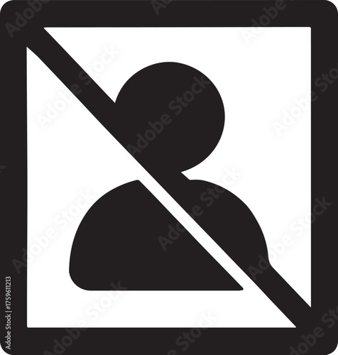 Blocked user icon inside square frame with strike-through showing restricted access and denial.