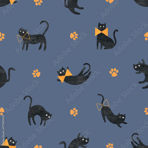 Cute watercolor black cats ...