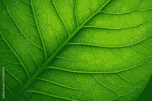 Vector green close leaf showing intricate vein photorealistic illustration shading thin light