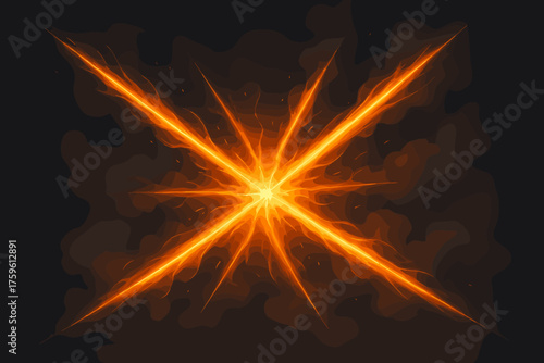 Fire illustration radiant surrounded center crossing vector orange trails fireburst smoke explosion