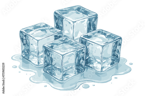 Vector multiple illustration together transparency highlights realism grouped ice cubes cold melting