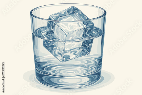 Partial placed vector illustration distortions light immersion realistic cube ice water ripples