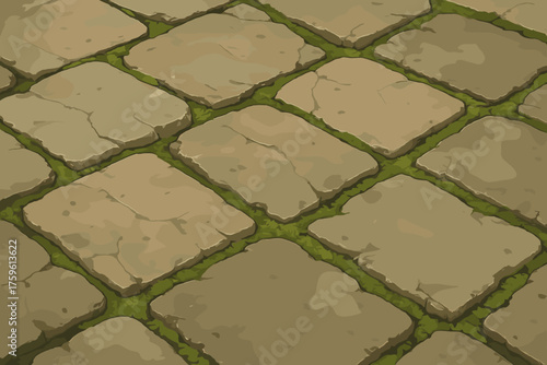 Tones cracks floor natural stone growing realism mossy moss vector illustration soft