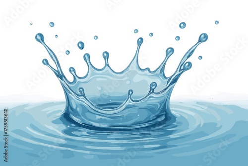 Water sparkling detailed droplet highlights surface clear arcs splash hitting vector illustration