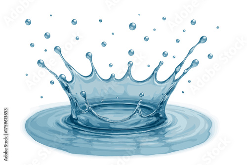 Forming splash detail illustration water outward crown symmetrical scattering droplets vector ring