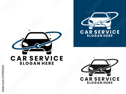 Planet Garage logo design. car service planet and wrench logo design vector template
