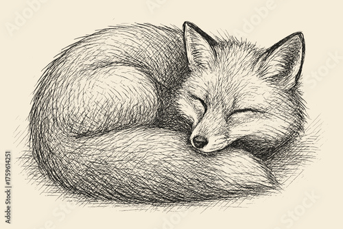 Asleep fur depth creating illustration fox sleeping peaceful shading curled sketch soft