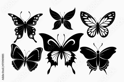 Set of vector butterfly illustrations with wings flying in nature design