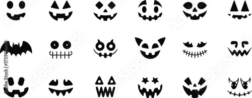 Halloween jack‑o’‑lantern faces, spooky pumpkin expressions, creepy geometric designs, eerie cartoon characters, festive seasonal illustration, decorative Halloween pattern