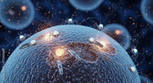 Sperm Cells Approaching Egg Cell for Fertilization in Microscopic View