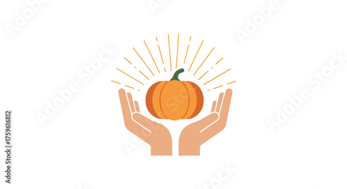 A pumpkin held gently in cupped hands, radiating light, symbolizing care and nurturing.