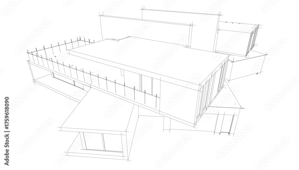 Fototapeta premium Modern house architectural drawing vector illustration