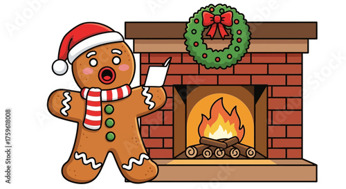 Singing Gingerbread Man with Santa Hat and Scarf.