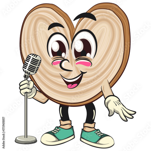 cute palmier cookie mascot cartoon vector illustration isolated on front of the mic become a stand up comedian, work of hand drawn