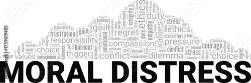 Moral Distress word cloud conceptual design isolated on white background.