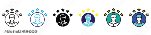 Customer feedback and experience rating icon with five stars flat vector illustration