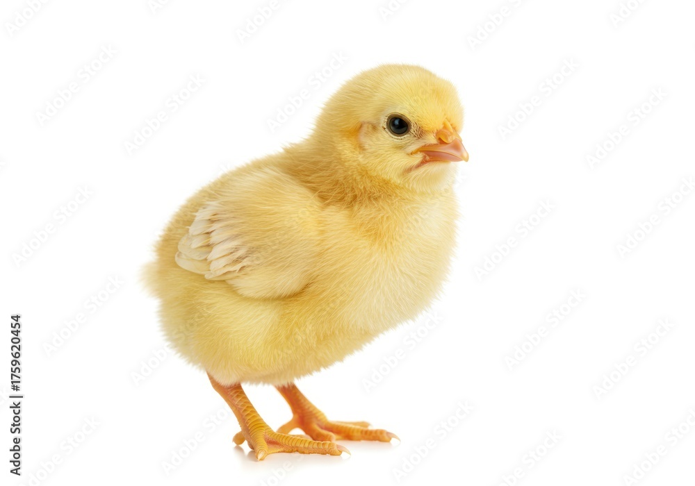 Fototapeta premium Cute Yellow Baby Chick Standing on White Background