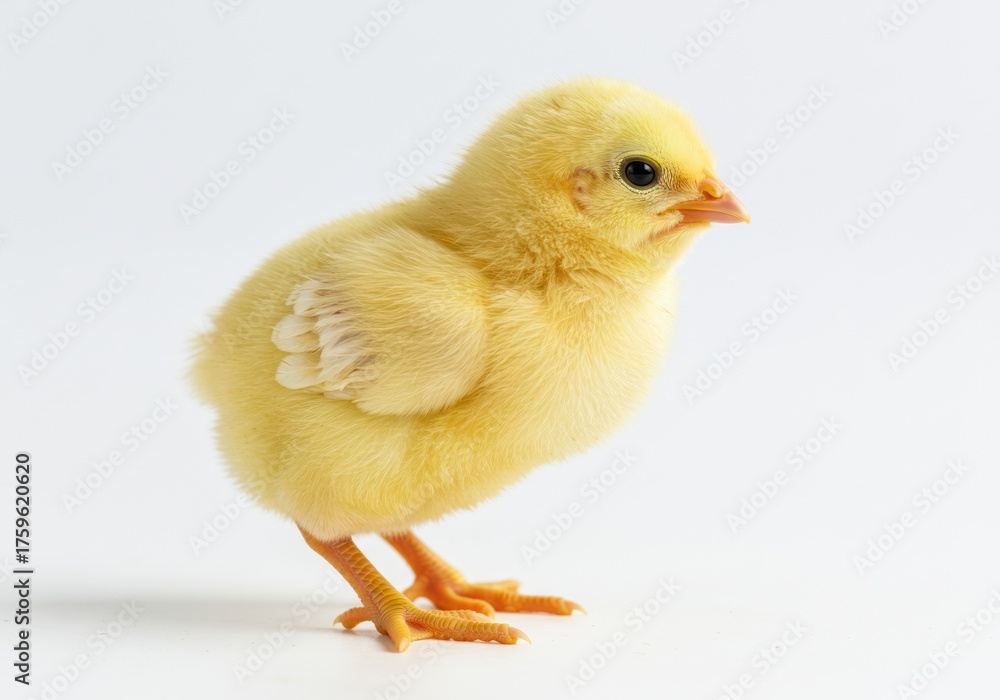 Fototapeta premium Cute Yellow Baby Chick Standing on White Background