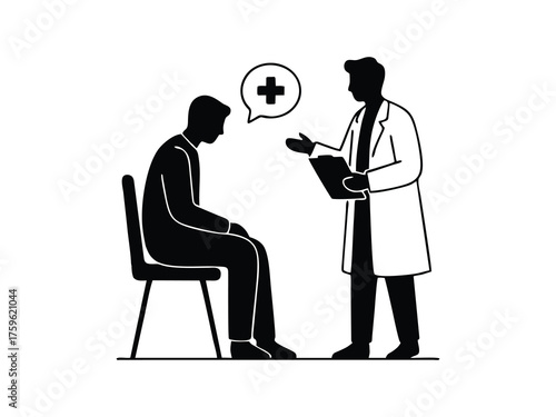 silhouette of a doctor examining a patient isolated with white background, patient consultation with doctor