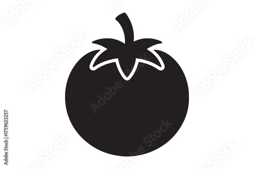 Simple black silhouette of a ripe tomato on