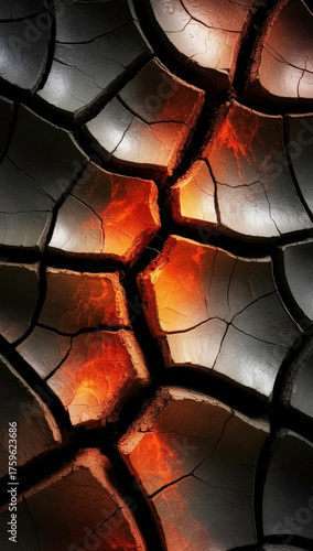 Fissured Earthscape with Molten Veins, A Study in Contrasting Textures and Warm Light.