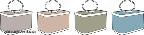 Minimalist modern square bags with top ring handles in diverse muted colors. Vector graphic ideal for UI design, web elements, or stylish accessory illustrations