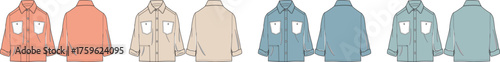 Fashion illustration of bomber jackets in multiple colors, showcasing front and back views