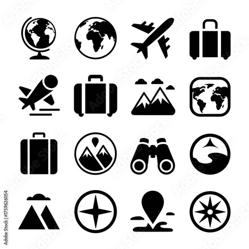 Global adventure icons inspire wanderlust and exploration for travel planning