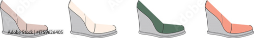 Collection of four distinct wedge shoe styles, showcasing a variety of colors and designs