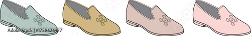Vector illustration of a set of stylish men's loafers in different colors, highlighting the concept of personal choice and variety in footwear fashion