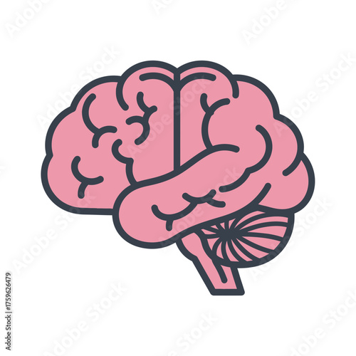 Vibrant Pink Human Brain Icon Vector Graphic, a Simple Stylized Illustration for Mental Health, Neuroscience, Thought, and Education Concepts