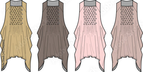 Fashion Design Illustrations A Collection of Flowy Tops in Various Colors and Styles