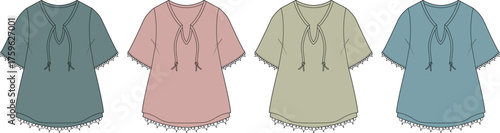 Diverse Color Palette A Collection of Tunic Tops with Decorative Details for Fashion Design