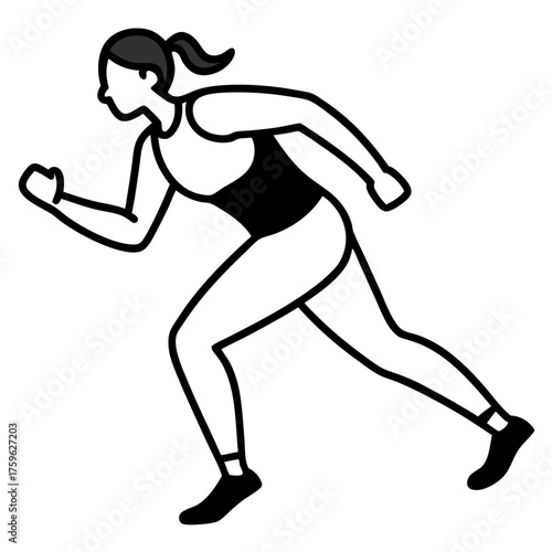 Stylized illustration of a woman running with a ponytail and athletic wear