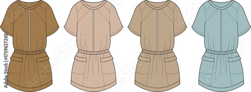 Fashionable Dress Collection A Variety of Stylish Dresses in Earthy Tones and Light Blue, Ideal for Every Occasion