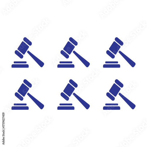 Collection of blue gavel icons representing legal decisions and justice