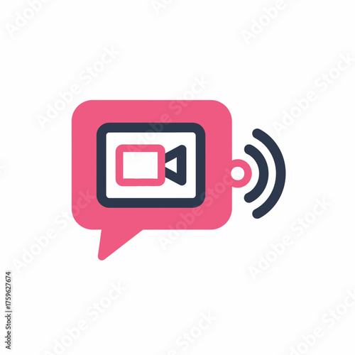 Video chat message bubble icon for broadcasting and streaming, isolated on a green screen background for easy keying