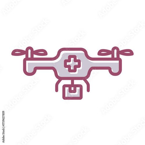 Medical drone icon delivering medical supplies, technology in healthcare illustration