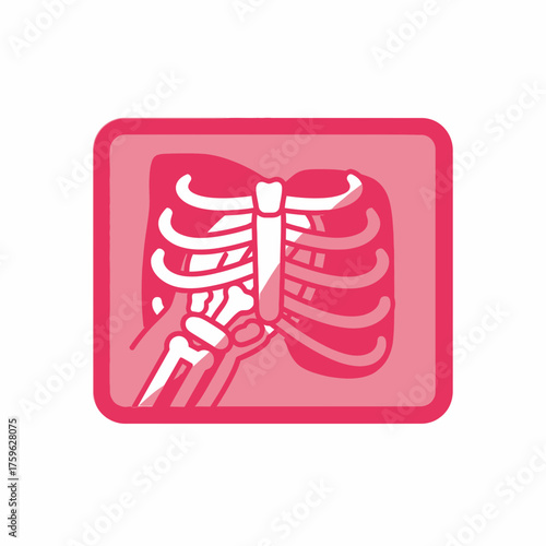 Stylized medical chest X-ray illustration icon depicting human ribs and hand for diagnostic imaging and healthcare applications