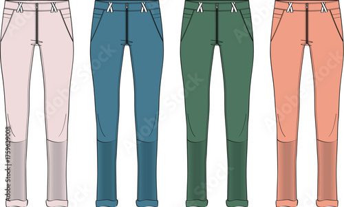 Collection of Women's Fashion Pants in Various Colors Pink, Blue, Green, and Coral