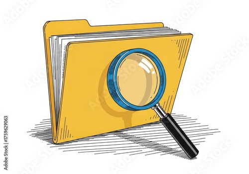 Folder with magnifying glass representing document search and data analysis