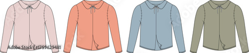 Four Stylish Long-Sleeved Button-Down Shirts in Pastel Colors Fashion Essentials