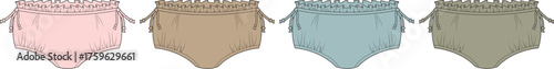 Colorful illustration of a collection of bloomers in various pastel colors, perfect for a vintage aesthetic